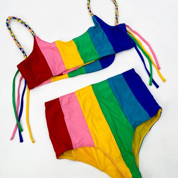 Paper London Sunshine Rainbow Stripe High Waist Bikini - Picture 6 of 9